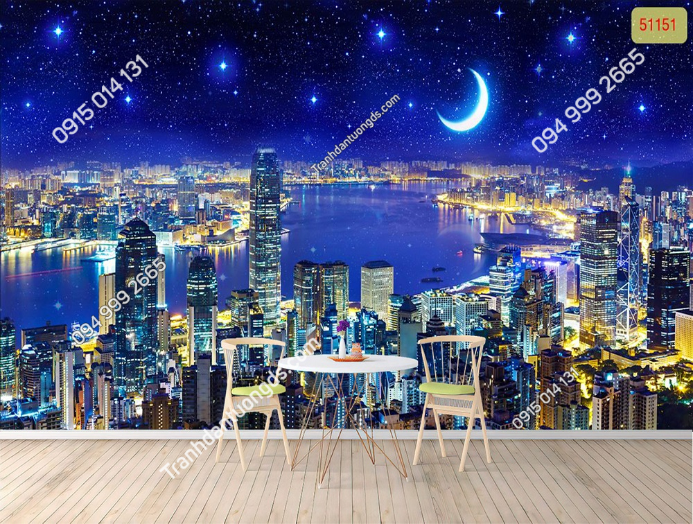 Tranh dán tường phong cảnh châu Âu, thành phố phòng khách (14)