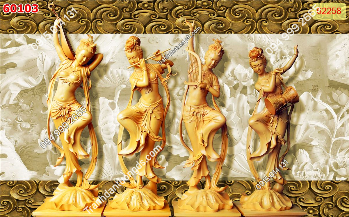 Tranh dán tường tứ đại mỹ nhân Trung Hoa in lụa 3D (3)