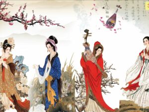 Tranh dán tường tứ đại mỹ nhân Trung Hoa in lụa 3D (4)