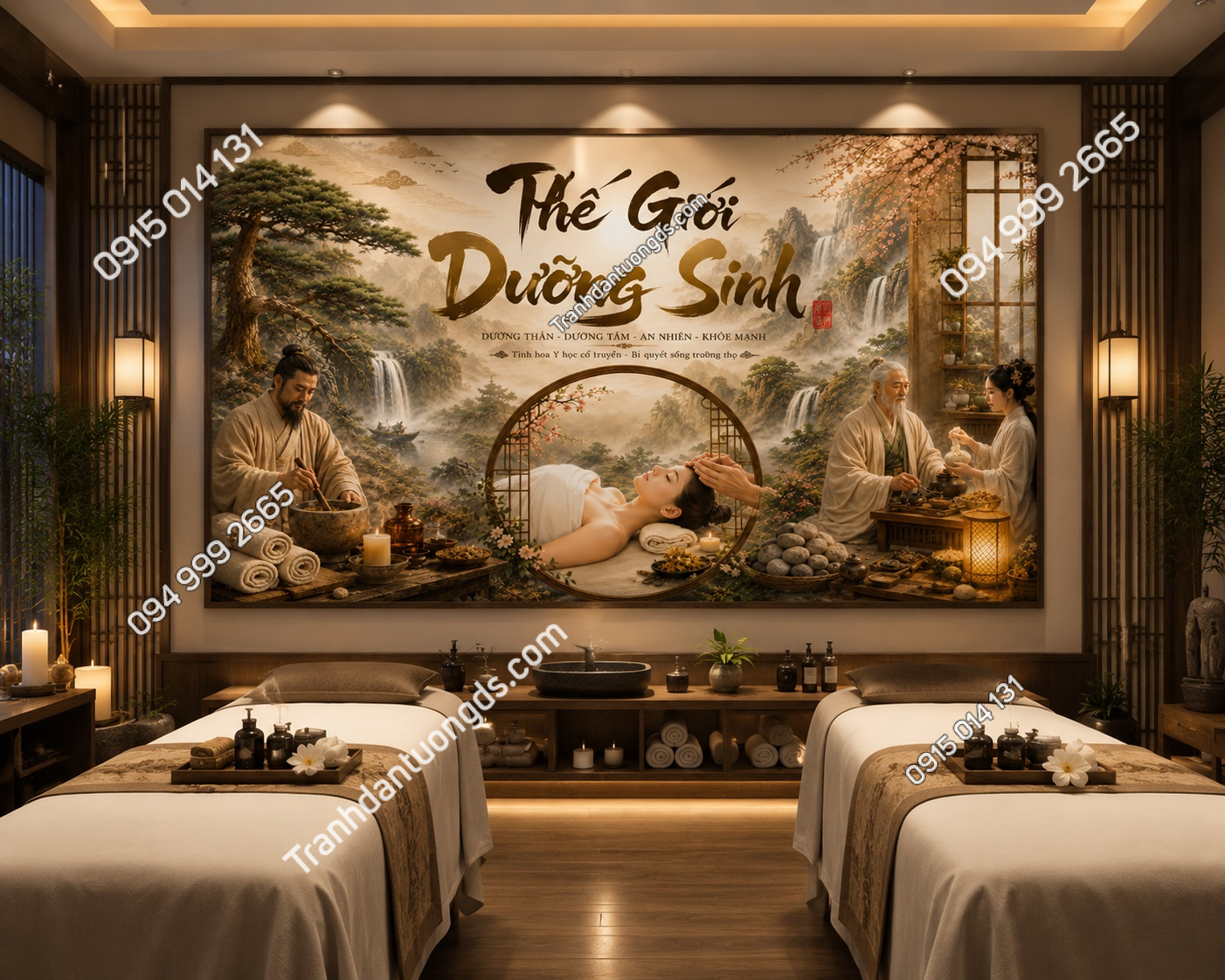 Tranh dán tường thế giới dưỡng sinh trang trí phòng khám spa 04032026