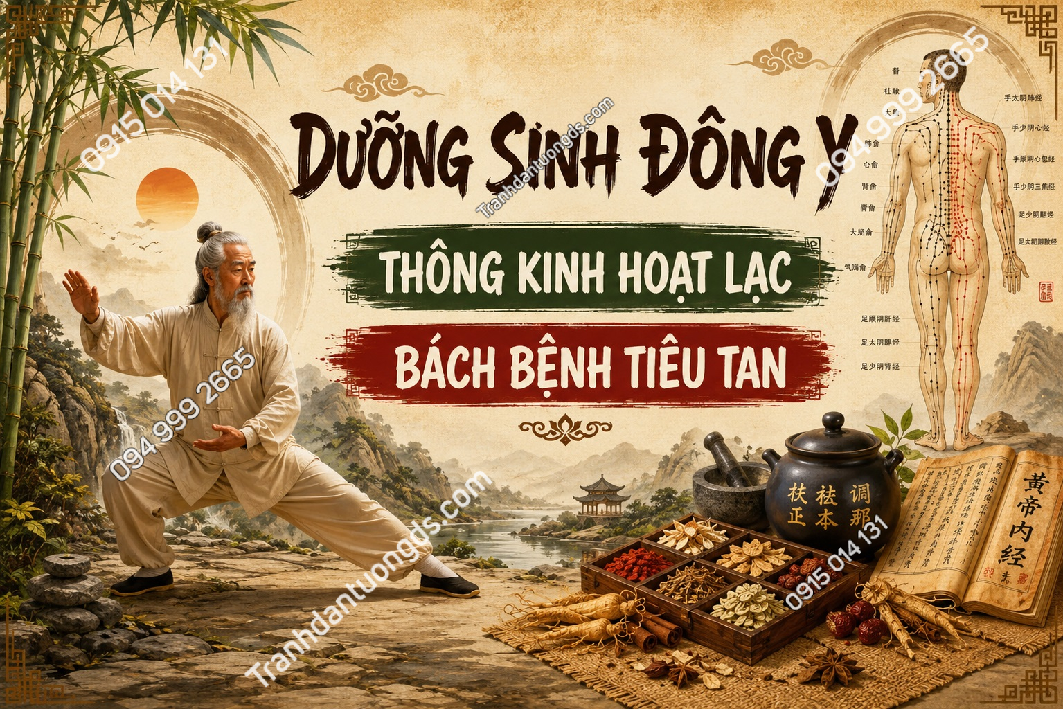 Tranh dưỡng sinh đông y thông kinh hoạt lạc dán tường GPTDY2026461