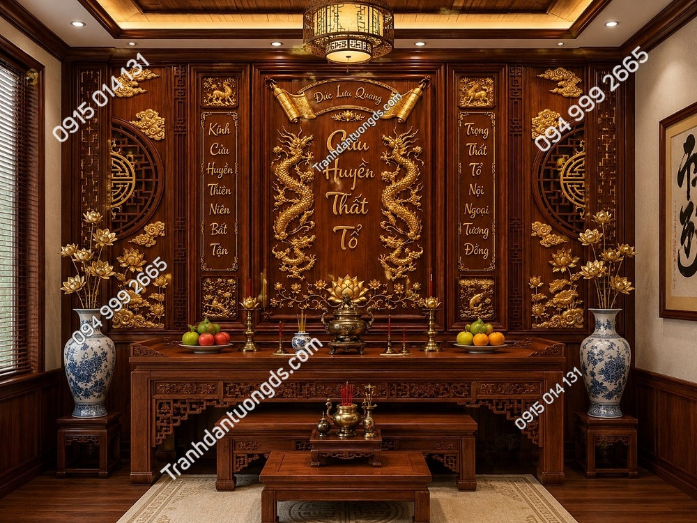 Tranh Dán Tường Phòng Thờ Cửu Huyền Thất Tổ Song Long Đức Lưu Quang PT28820264