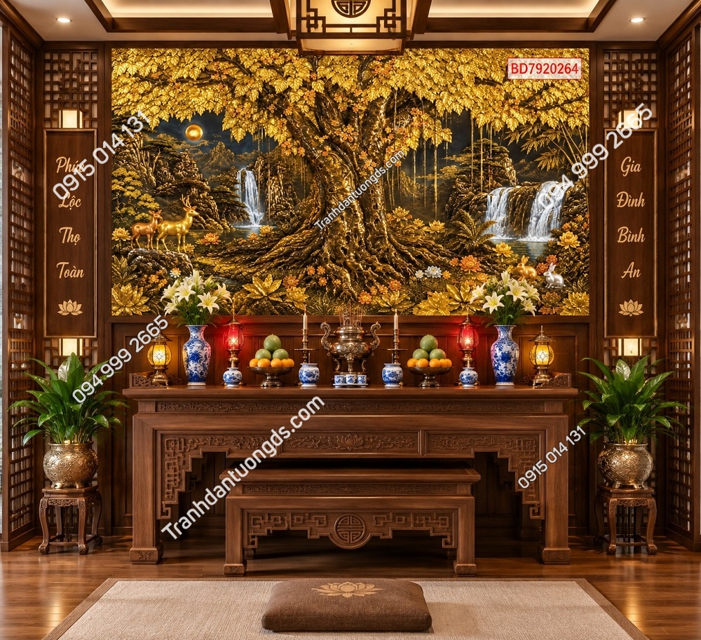 Tranh Cây Bồ Đề Dán Tường Phòng Thờ Phong Cảnh Sơn Thủy Kim Sắc BD7920264