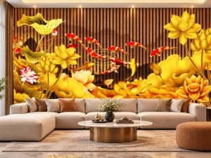Tranh Cửu Ngư Hoa Sen Cá Chép Phòng Khách Sang Trọng DS274615