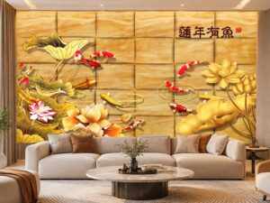 Tranh Cửu Ngư Hoa Sen Phòng Khách Chung Cư Đẹp Sang Trọng DS741628
