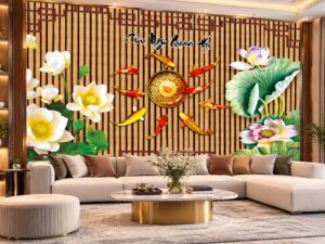 Tranh Cửu Ngư Quần Hội Cá Chép Hoa Sen Phòng Khách Đẹp DS852361