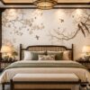 Tranh Dán Tường Hoa Chim Uyên Ương Indochine Phòng Ngủ AB652432983