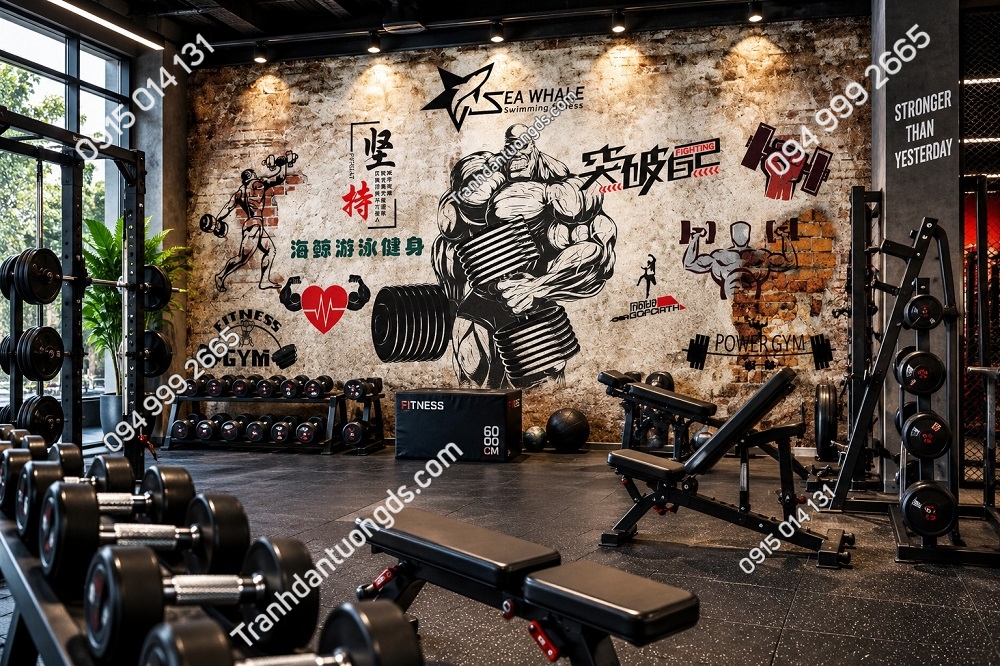 Tranh Dán Tường Phòng Gym Bodybuilder Power Gym Mạnh Mẽ DS741826
