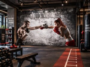 Tranh Dán Tường Phòng Gym Boxing Nam Nữ Tập Quyền Anh DS583214