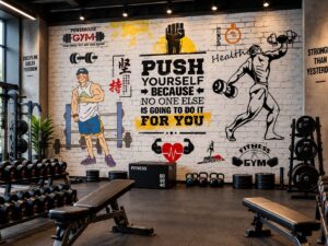 Tranh Dán Tường Phòng Gym Push Yourself Powerhouse Gym DS684217