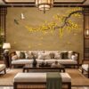 Tranh Dán Tường Phòng Khách Indochine Cây Lá Vàng Chim DS583741