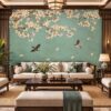 Tranh Dán Tường Phòng Khách Indochine Hoa Mộc Lan Chim – DS583214