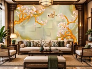 Tranh Dán Tường Phòng Khách Indochine Hoa và Chim DS741628