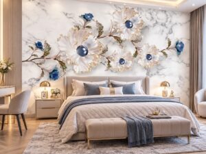 Tranh Dán Tường Phòng Ngủ Hoa 3D Hoa Trắng Giả Ngọc DS826417