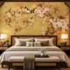 Tranh Dán Tường Phòng Ngủ Indochine Hoa Đào Chim Nghệ Thuật DS724381