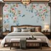 Tranh Dán Tường Phòng Ngủ Indochine Hoa Hồng Chim Cành Xanh DS742581