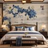 Tranh Dán Tường Phòng Ngủ Indochine Hoa Mẫu Đơn Chim Núi Non DS741526