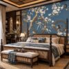 Tranh Dán Tường Phòng Ngủ Indochine Hoa Mộc Lan Chim Châu Á DS583214