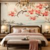 Tranh Dán Tường Phòng Ngủ Indochine Hoa Mộc Lan Hồng Phong Cảnh Sơn Thủy DS741583