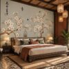 Tranh Dán Tường Phòng Ngủ Indochine Hoa Trắng Chim Lồng Chim DS846217