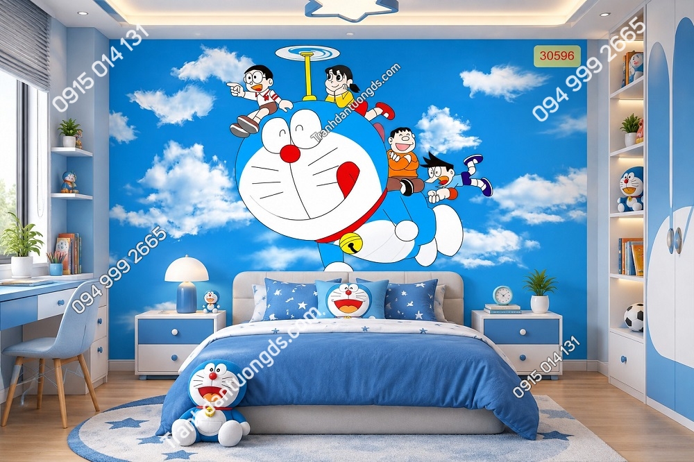 Tranh Dán Tường Phòng Ngủ Trẻ Em Doraemon Bầu Trời Xanh 30596