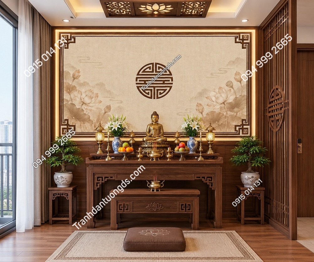 Tranh Dán Tường Phòng Thờ Chung Cư Hoa Sen Phúc Lộc Trang Nhã PT69202619