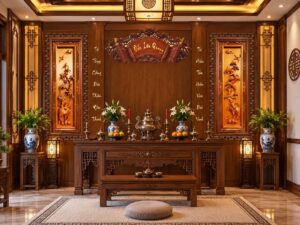 Tranh Dán Tường Phòng Thờ Đức Lưu Quang Gỗ Truyền Thống DS826417