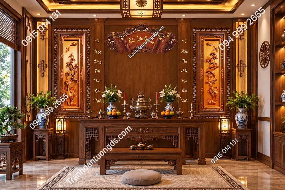 Tranh Dán Tường Phòng Thờ Đức Lưu Quang Gỗ Truyền Thống DS826417