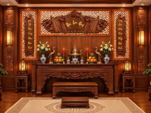 Tranh Dán Tường Phòng Thờ Đức Lưu Quang Hoành Phi Câu Đối PT07
