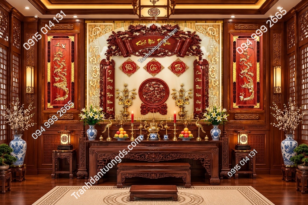 Tranh Dán Tường Phòng Thờ Đức Lưu Quang Long Phượng Mã 45301