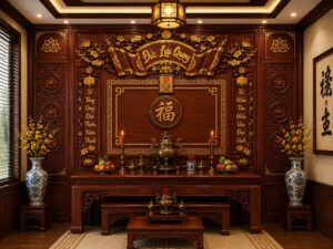 Tranh Dán Tường Phòng Thờ Đức Lưu Quang Phúc Lộc Hoa Mai PT2920267