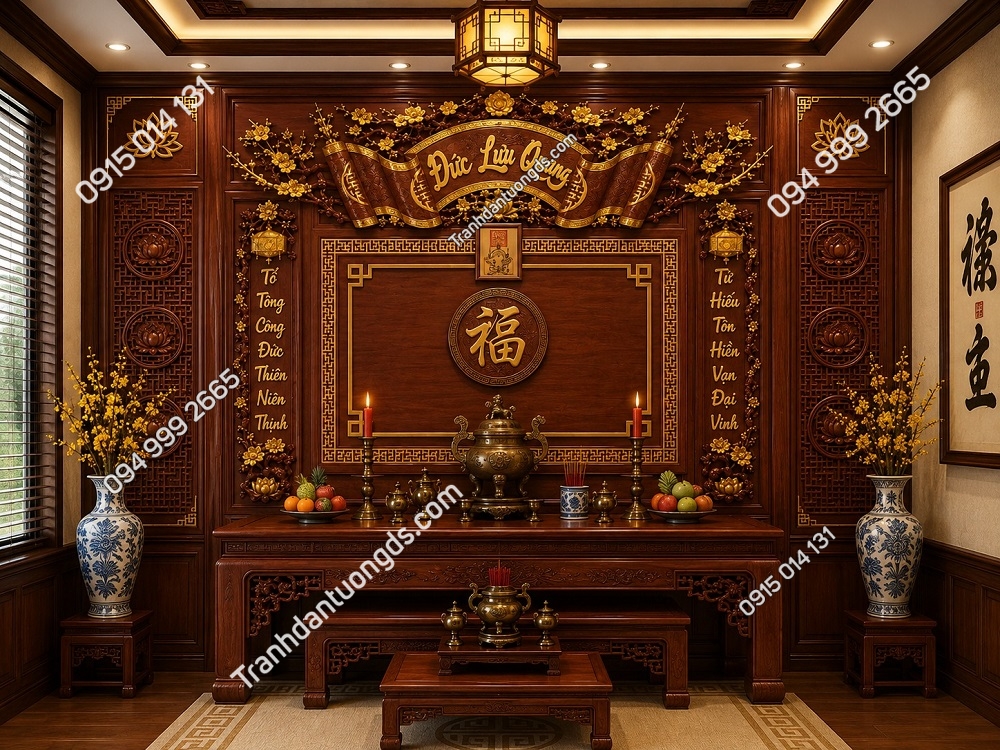 Tranh Dán Tường Phòng Thờ Đức Lưu Quang Phúc Lộc Hoa Mai PT2920267