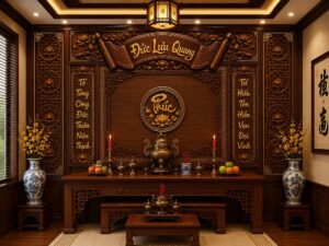 Tranh Dán Tường Phòng Thờ Đức Lưu Quang Phúc Sen Gỗ Trầm PT2920268
