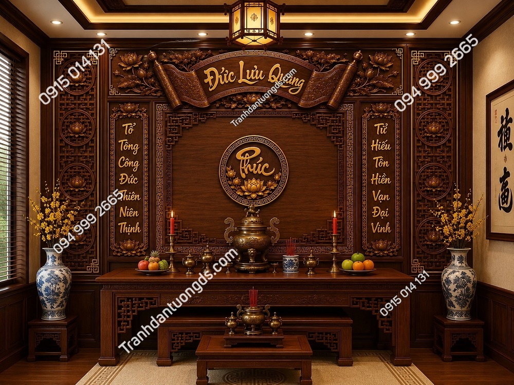 Tranh Dán Tường Phòng Thờ Đức Lưu Quang Phúc Sen Gỗ Trầm PT2920268