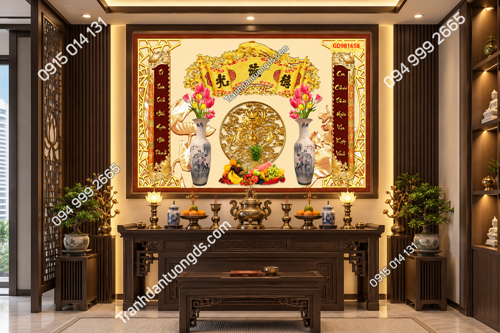 Tranh Dán Tường Phòng Thờ Hiện Đại Long Tiên Rồng Vàng DS731864