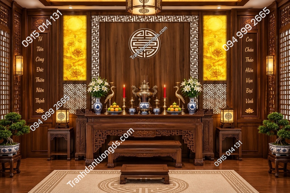 Tranh Dán Tường Phòng Thờ Hoa Sen Biểu Tượng Trường Thọ PT731604