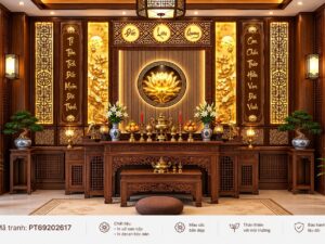 Tranh Dán Tường Phòng Thờ Hoa Sen Gỗ Chạm Khắc Đức Lưu Quang PT69202617