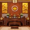 Tranh Dán Tường Phòng Thờ Hoa Sen Nền Gỗ Mã PT58374