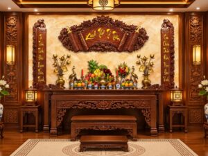Tranh Dán Tường Phòng Thờ Kính Thờ Tổ Tiên Mâm Ngũ Quả PT80426