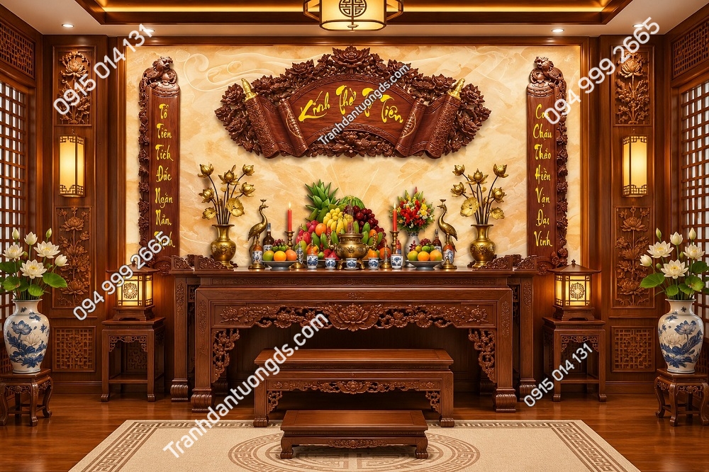 Tranh Dán Tường Phòng Thờ Kính Thờ Tổ Tiên Mâm Ngũ Quả PT80426