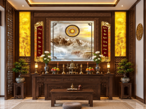 Tranh Dán Tường Phòng Thờ Núi Non Thác Nước Mandala DS842516