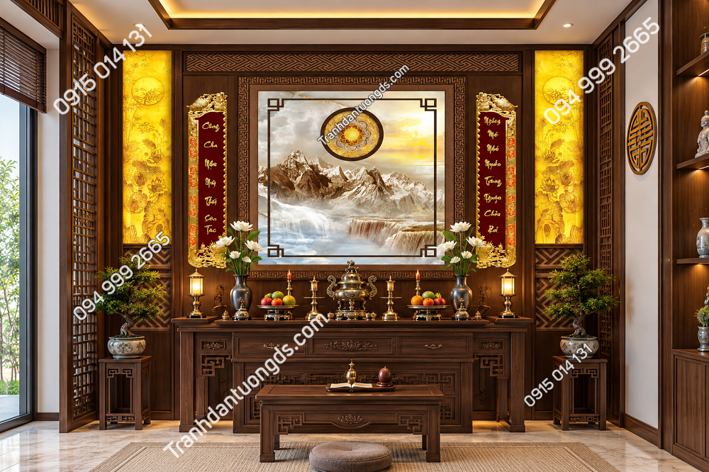 Tranh Dán Tường Phòng Thờ Núi Non Thác Nước Mandala DS842516