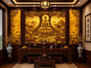 Tranh Dán Tường Phòng Thờ Phật Tọa Thiền Dưới Gốc Bồ Đề Hoa Sen PT29202616
