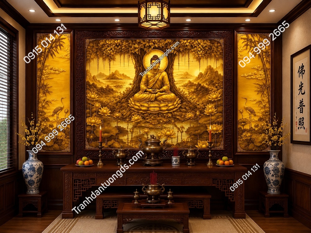 Tranh Dán Tường Phòng Thờ Phật Tọa Thiền Dưới Gốc Bồ Đề Hoa Sen PT29202616