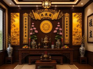 Tranh Dán Tường Phòng Thờ Phúc Lưu Quang Hoa Sen Gỗ Nâu PT29202612