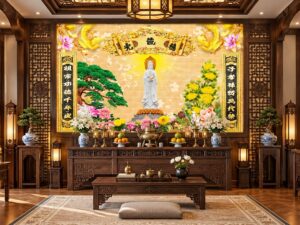 Tranh Dán Tường Phòng Thờ Quan Thế Âm Phật Giáo Trang Nghiêm DS742681
