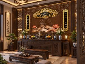 Tranh Dán Tường Phòng Thờ Quang Lưu Đức Hoa Sen Giả Gỗ DS638241