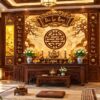 Tranh Dán Tường Phòng Thờ Việt Hoa Sen Chữ Đức Lưu Quang DS731584