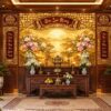 Tranh Dán Tường Phòng Thờ Việt Sơn Thủy Hoa Sen Đức Lưu Quang DS814263
