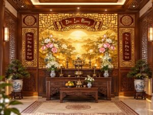 Tranh Dán Tường Phòng Thờ Việt Sơn Thủy Hoa Sen Đức Lưu Quang DS814263